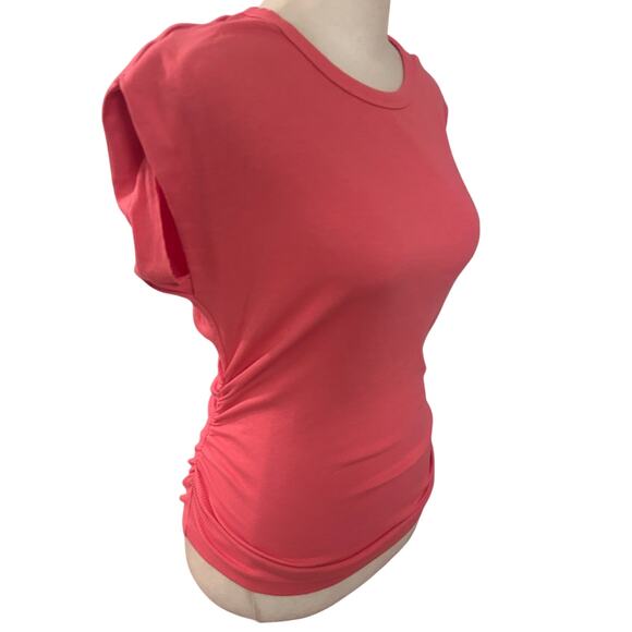 Michael Stars Pink Joni Power Shoulder Tee Ruched NWT Womens Size Small - Picture 2 of 7